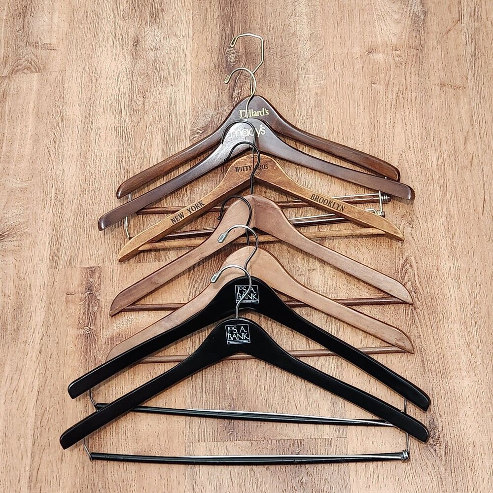 Vintage Wooden Advertising Hangers Witty Bros Dillard's Macys Trouser Clamps (7)